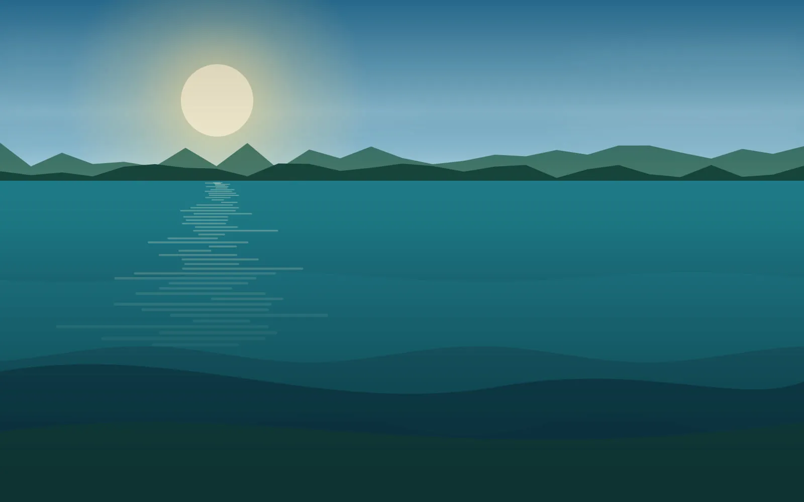 Clear lake with a submerged rock ledge visible dropping away beneath the surface